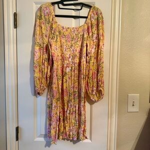 Billabong Floral Long Sleeve Dress - Yellow and Pink